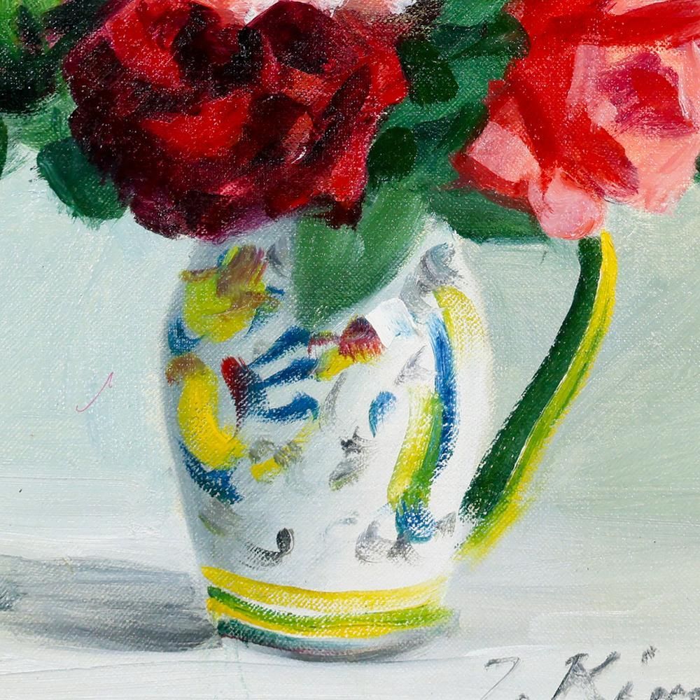 真作】【WISH】木下孝則 油彩 3号 美しく香る、花瓶に咲く薔薇 〇物故