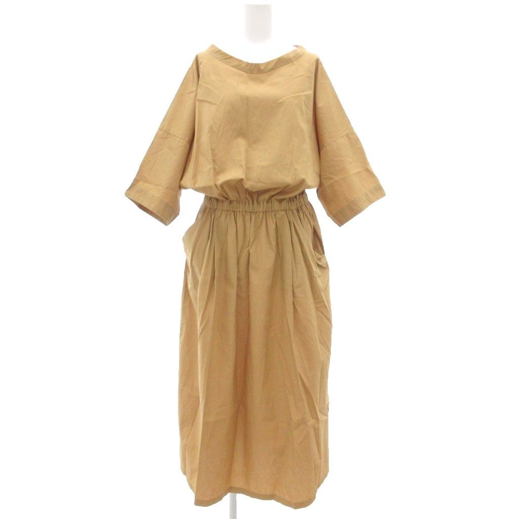 ミズイロインド mizuiro ind ウエストギャザー ワンピース ロング ベージュ |UO
