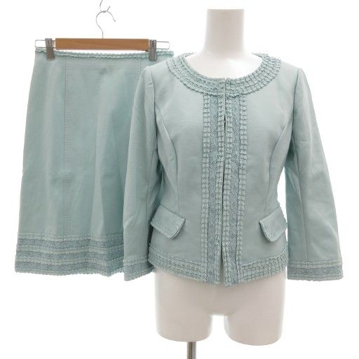 エポカ EPOCA セットアップ フォーマル ノーカラージャケット タイトスカート ひざ丈 フリル 40 ライトブルー |JS