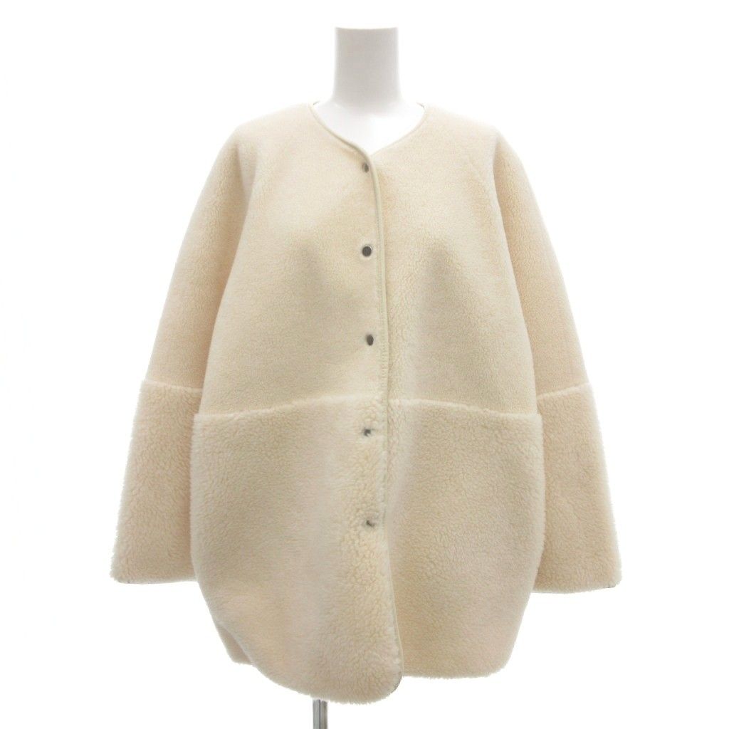 B-Y ユナイテッドアローズ BEAUTY-YOUTH ビューティー-ユース ボアフェイクムートンリバーシブルコート 2WAY ノーカラー ミドル ハーフ丈 アイボリー |AE