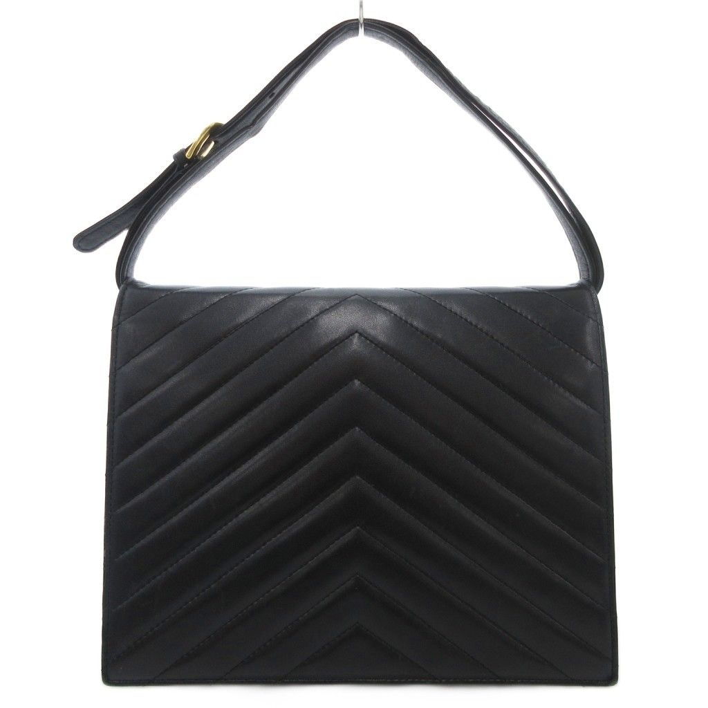 イヴサンローラン YVES SAINT LAURENT ハンドバッグ Vステッチ ワンハンドル スクエア レザー 黒 ブラック AE AA