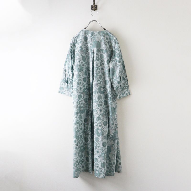 定価2.5万 パークス Parkes リバティプリント スモールスザンナ 長袖ロングワンピース M グレー┃花柄フラワー 2400014669602