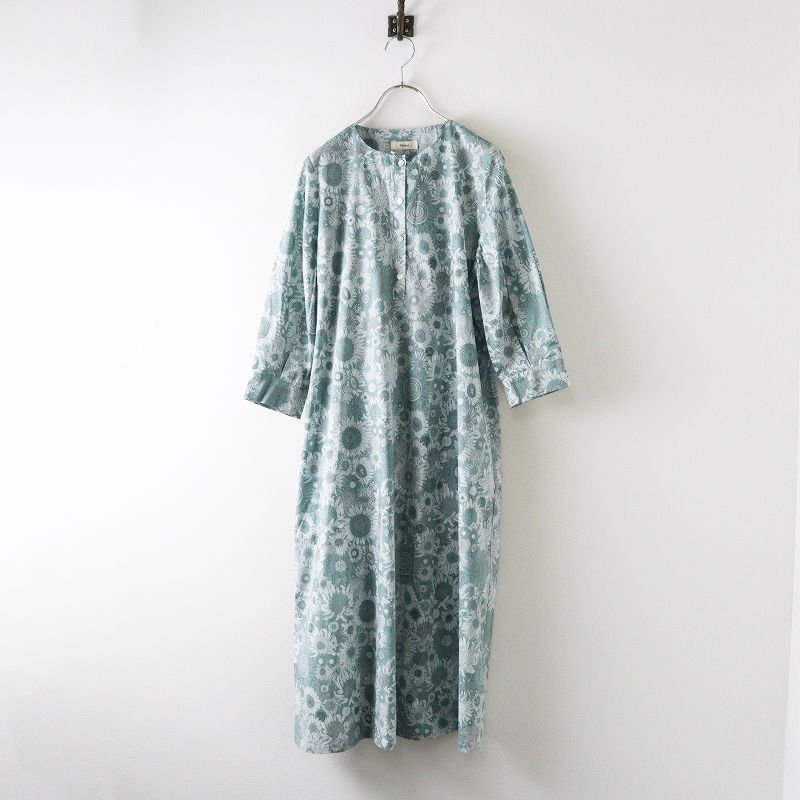 定価2.5万 パークス Parkes リバティプリント スモールスザンナ 長袖ロングワンピース M グレー┃花柄フラワー