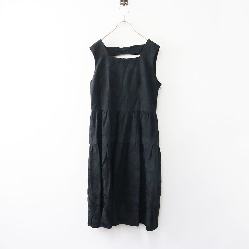 2025 ジェーンマープル Jane Marple キュプラコットン アリスジャガードティアードノースリーブワンピース M ブラック┃