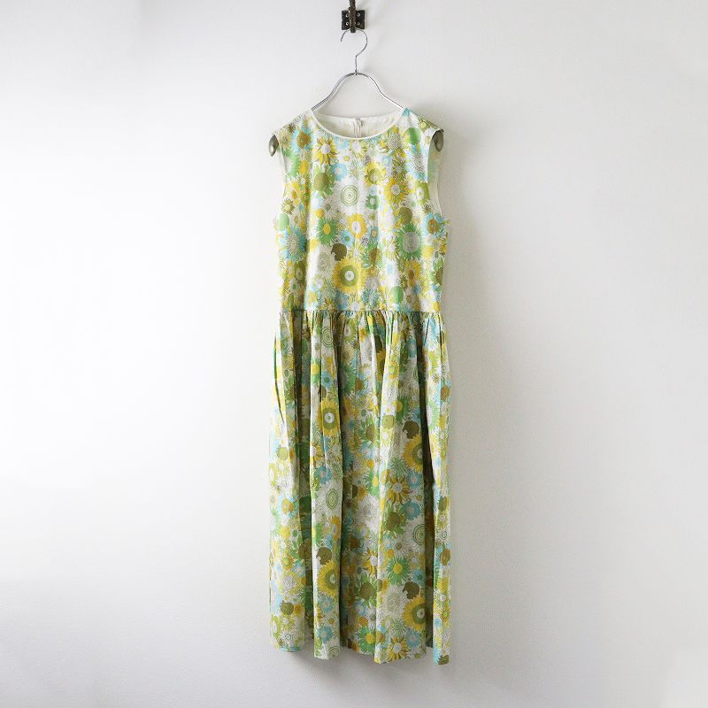 クレスピ Crespi リバティプリント スモールスザンナ ノースリーブワンピース 38 イエロー┃花柄フラワードレス 2400014669596