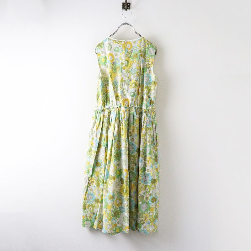 クレスピ Crespi リバティプリント スモールスザンナ ノースリーブワンピース 38 イエロー┃花柄フラワードレス 2400014669596