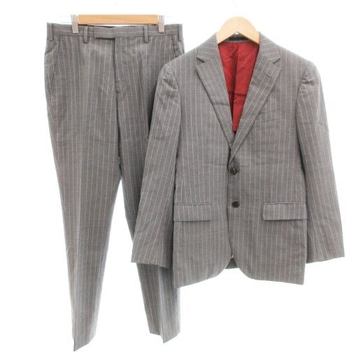 ブラックレーベルクレストブリッジ BLACK LABEL CRESTBRIDGE セットアップ スーツ テーラードジャケット パンツ スラックス ストライプ 背抜き 36 グレー |JS