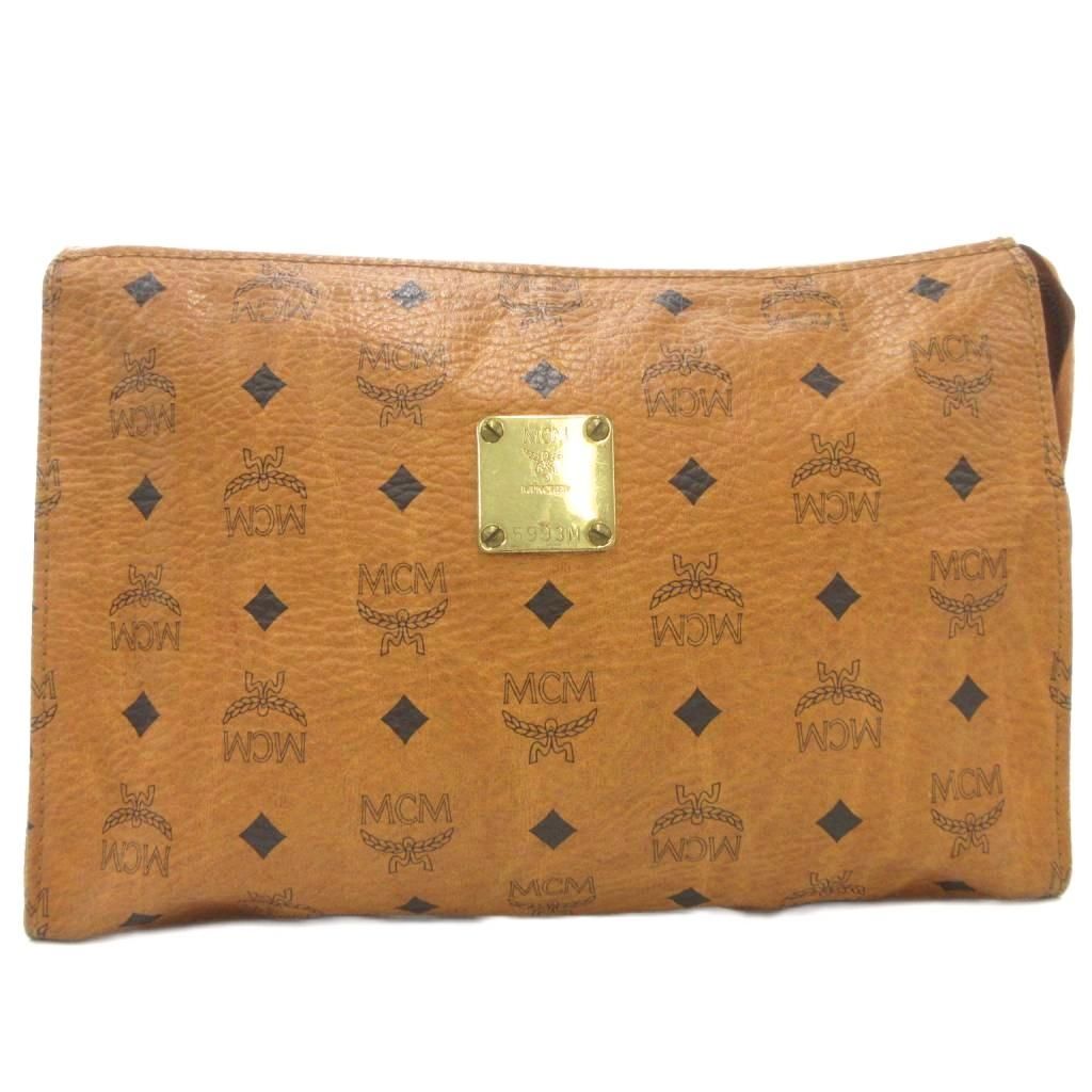 エムシーエム MCM クラッチバッグ セカンドバッグ モノグラム ヴィセトス柄 総柄 レザー 茶 ブラウン 5993M AE