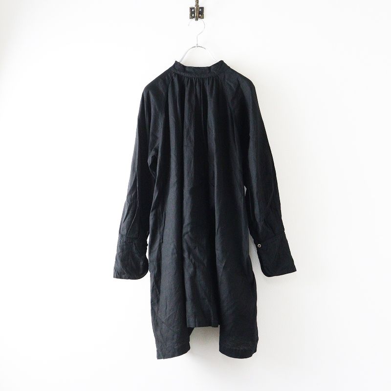 2025SS ネストローブ nest Robe UpcycleLino ラグランスリーブチュニック F｜ブラック トップス 長袖 ブラウス 2400014678178