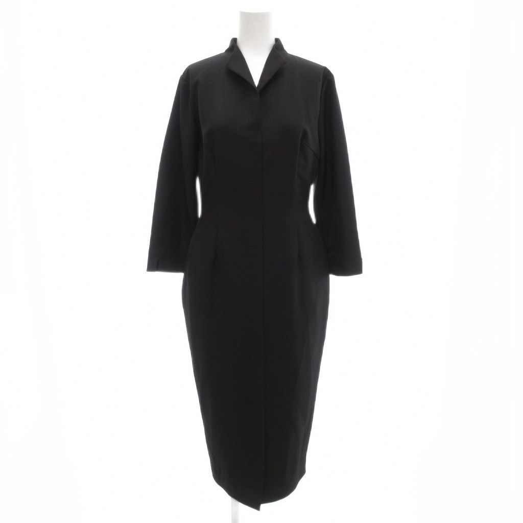 ジェンヌ JENNE 22AW ウイングカラー7分袖タイトワンピース L ミモレ ロング 黒 ブラック iwa22aw-op06a |AE