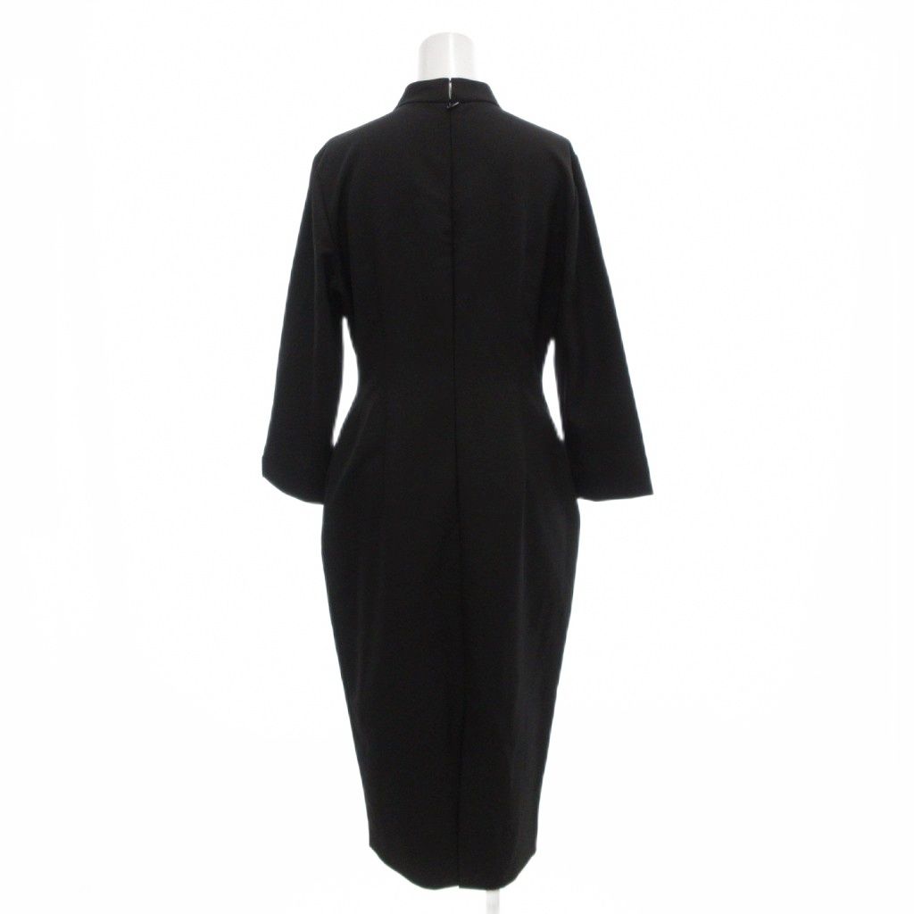 ジェンヌ JENNE 22AW ウイングカラー7分袖タイトワンピース L ミモレ ロング 黒 ブラック iwa22aw-op06a |AE