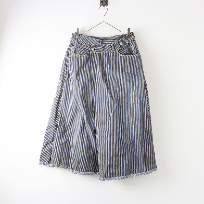 定価4.6万 45R 45rpm フォーティファイブアール 大麦デニムのクロスオーバースカート 3 インディゴ ブルー ラップ 2400014672183