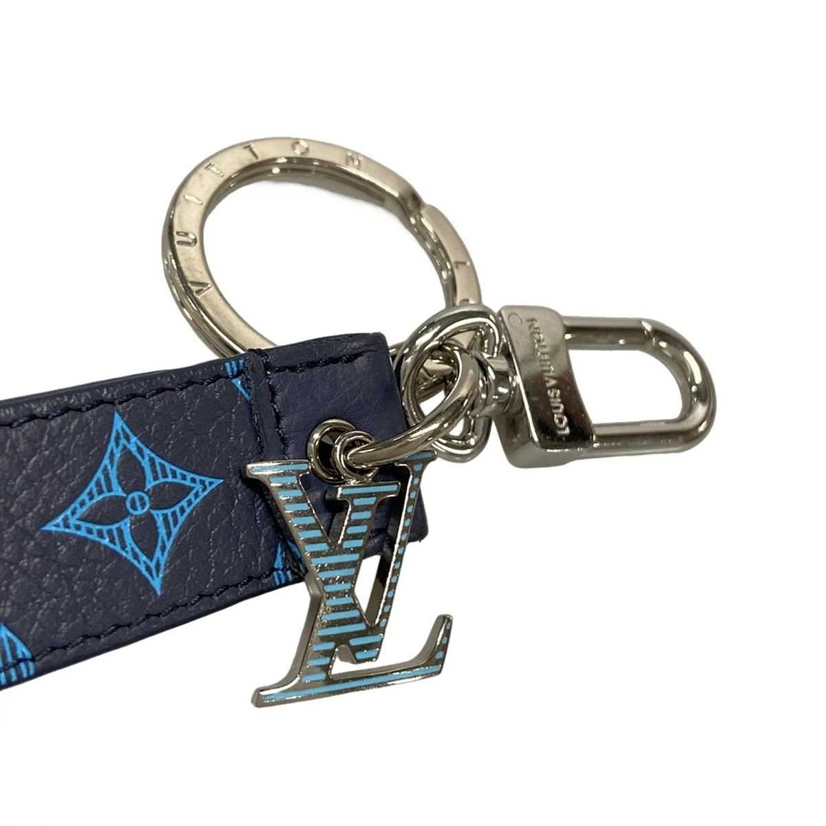  LOUIS VUITTON ルイヴィトン キーホルダー チャーム キーホルダードラゴンヌ M 82532 ネイビー ブルー シルバー レザー キーホルダー キーリング 小物