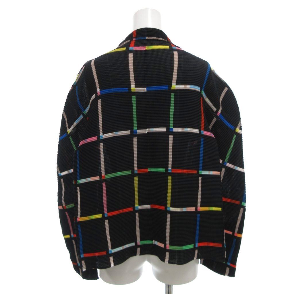 ミーイッセイミヤケ me ISSEY MIYAKE カーディガン チェック テクスチャー プリーツ 黒 ブラック AE