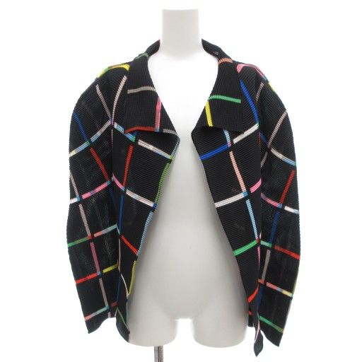ミーイッセイミヤケ me ISSEY MIYAKE カーディガン チェック テクスチャー プリーツ 黒 ブラック AE