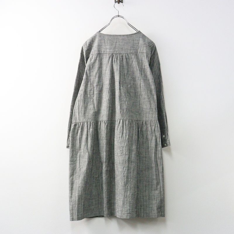 ハウス HUIS 遠州織物 U203 シーチングコットンワンピース F‖グレー ドレス ストライプ ノー 前開き 2400014675696