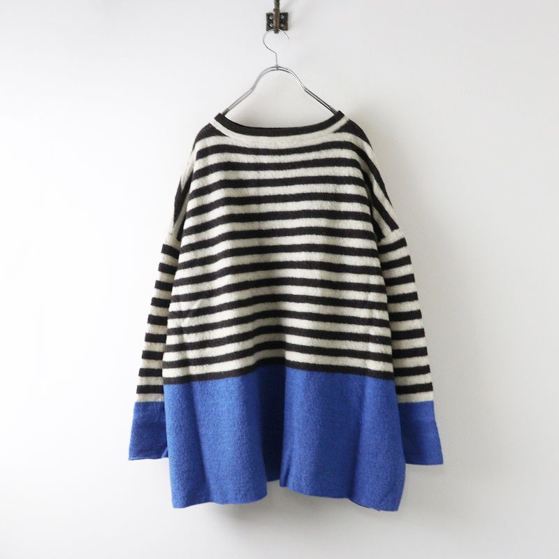 フォーティーファイブアール 45R 縮絨ニットのビッグチュニック 0|ホワイト ブルー プルオーバー 長袖 ニット 2400014678857