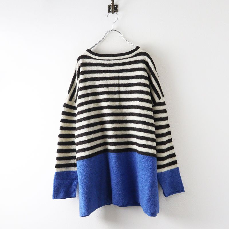 フォーティーファイブアール 45R 縮絨ニットのビッグチュニック 0|ホワイト ブルー プルオーバー 長袖 ニット 2400014678857