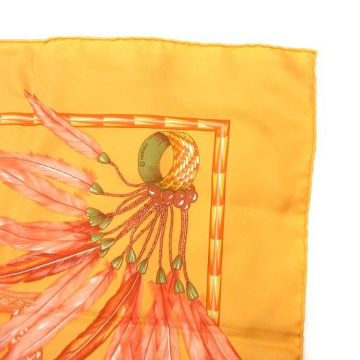  エルメス HERMES BRAZIL カレ90 スカーフ 総柄 羽 ロゴ シルク オレンジ AE バンダナ スカーフ 小物