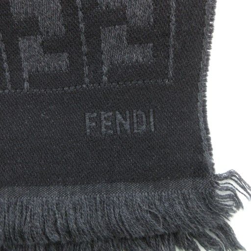 フェンディ FENDI マフラー ストール ズッカ柄 フリンジ ロゴ 刺繍