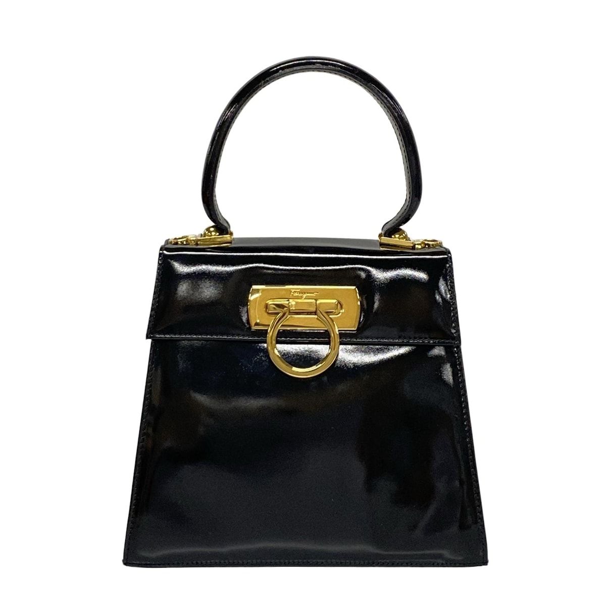 FERRAGAMO SalvatoreFerragamo サルバトーレフェラガモ ハンドバッグ ガンチーニ 黒×ゴールド レザー