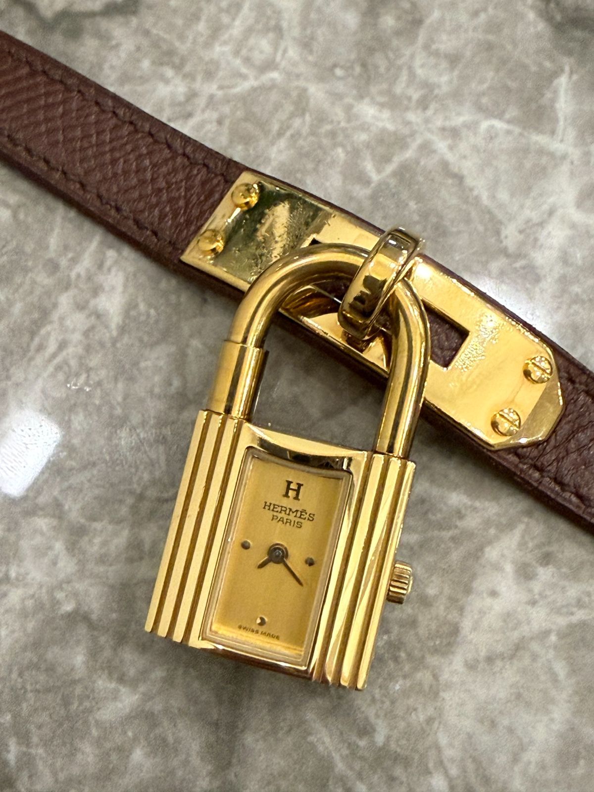 OPEN 開催中 電池交換済み エルメス ケリーウォッチ HERMES ブラウン ゴールド