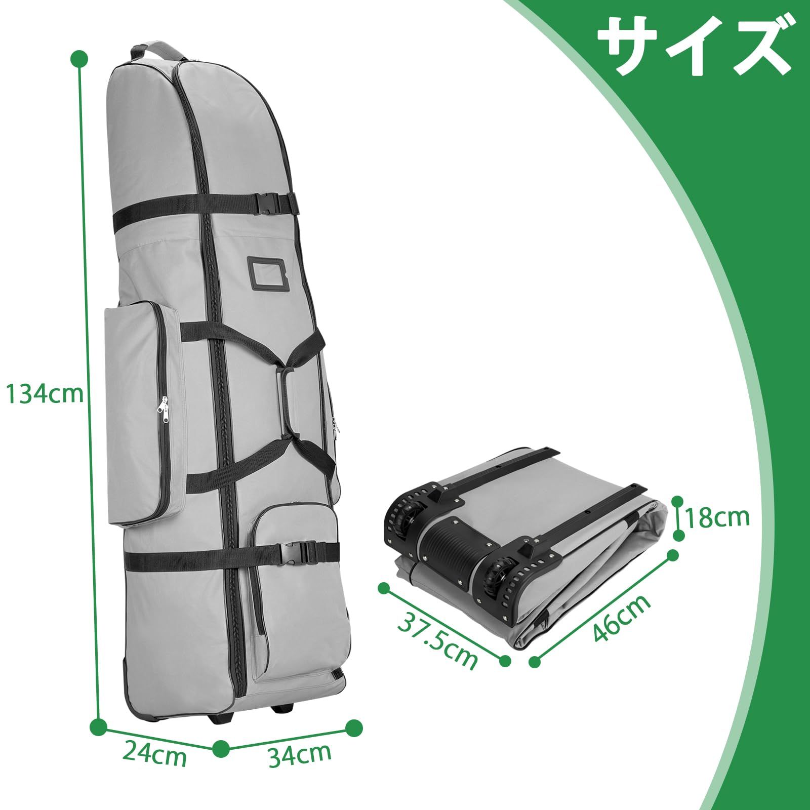 Iptienda ゴルフバッグカバー キャスター付き 9.5型まで対応 900D ゴルフ用トラベルカバー ゴルフ航空バッグ