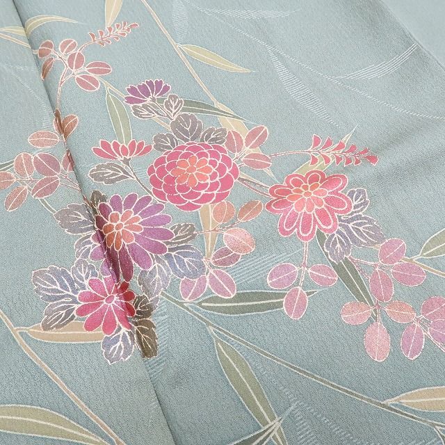 ✾まめ藤✾m2341＊正絹 椿 菊 笹柄 手縫い仕立て 訪問着 - メルカリ