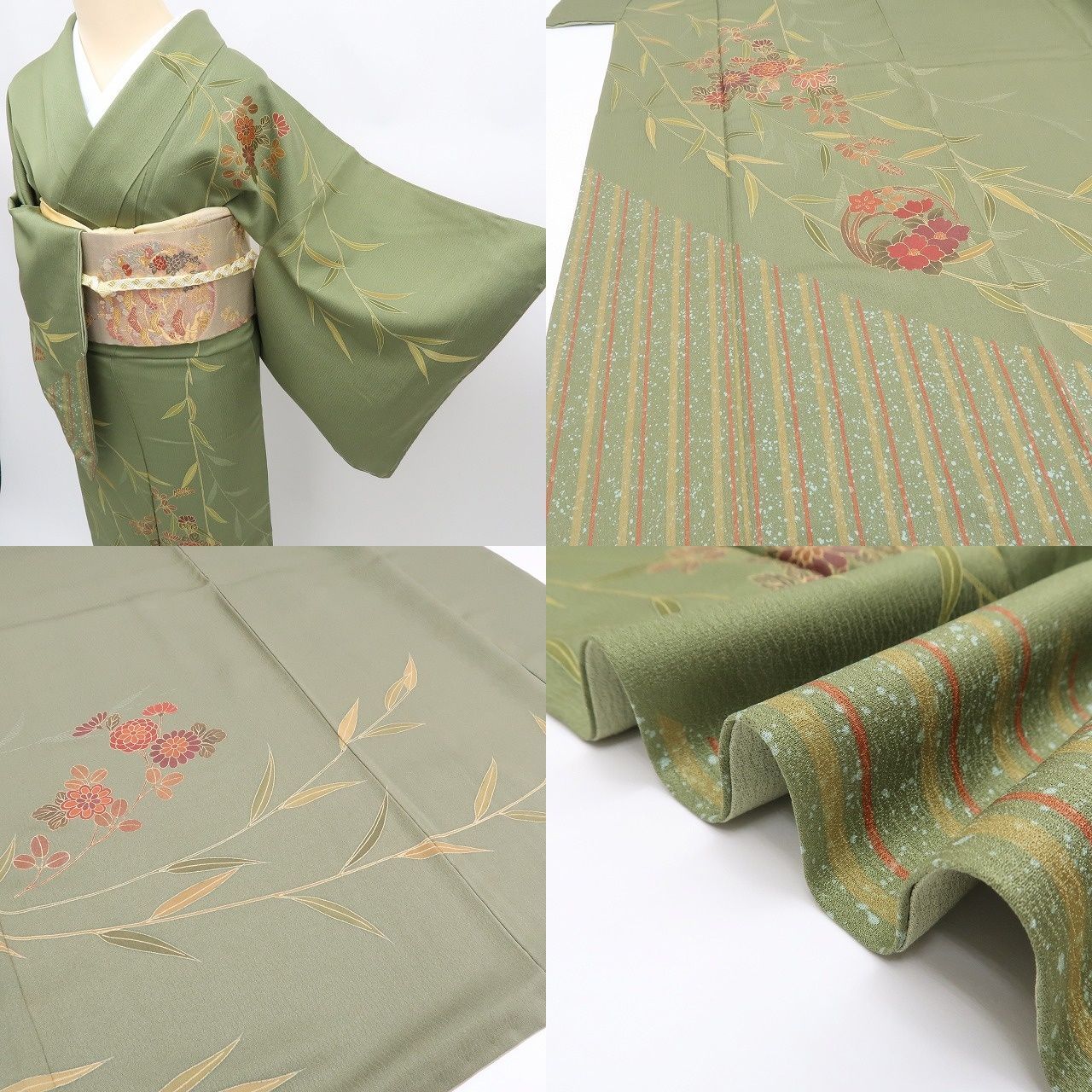 ✾まめ藤✾m2341＊正絹 椿 菊 笹柄 手縫い仕立て 訪問着 - メルカリ