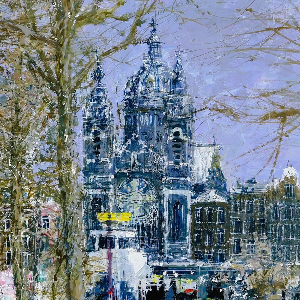 真作】【WISH】小田切訓「運河に沿って」油彩 30号 大作 ◇白銀に