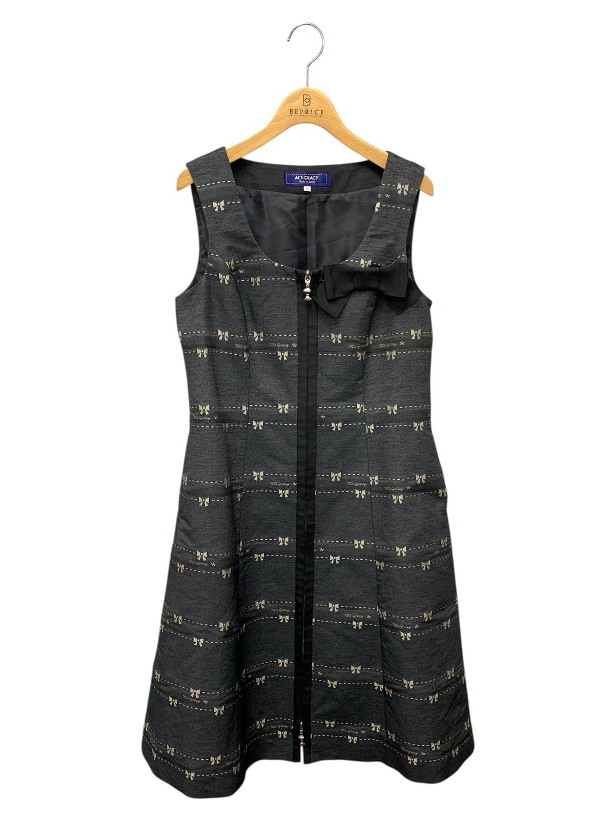 エムズグレイシー 511114 ワンピース 38 ネイビー リボン センタージップ ITCRX7IYDN3K