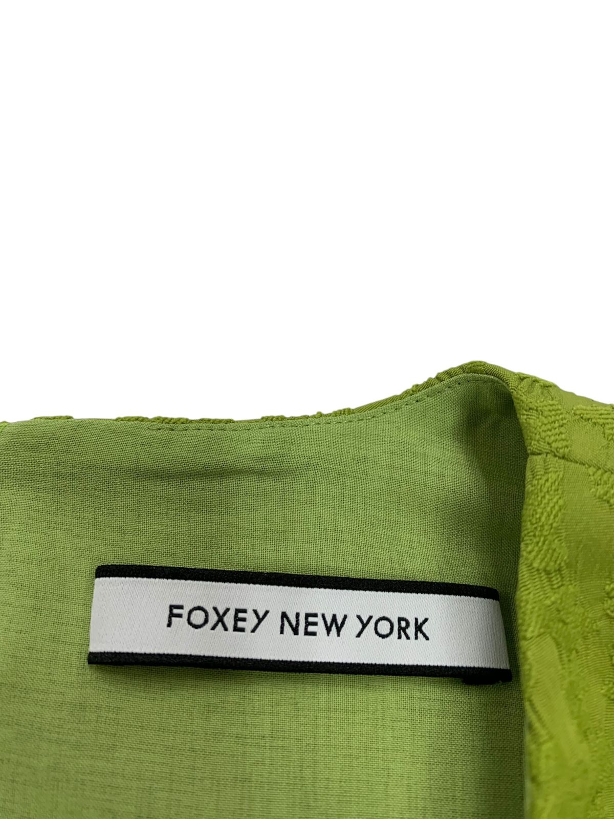  フォクシーニューヨーク Dress Eclair 43288 ワンピース 40 グリーン エンボス ジャガード フラワー ギャザー 半袖 ひざ丈ワンピース