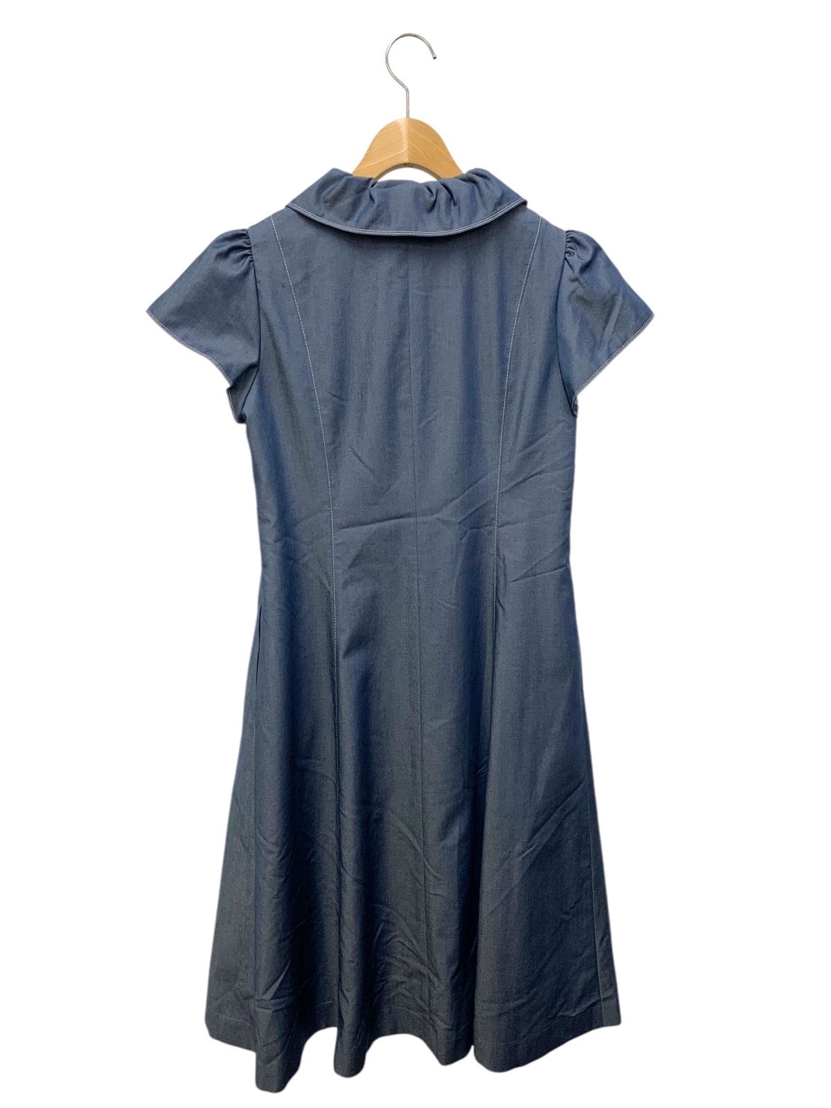 エムズグレイシー 511353 ワンピース 38 ネイビー 衿フリル リボン ジップアップ