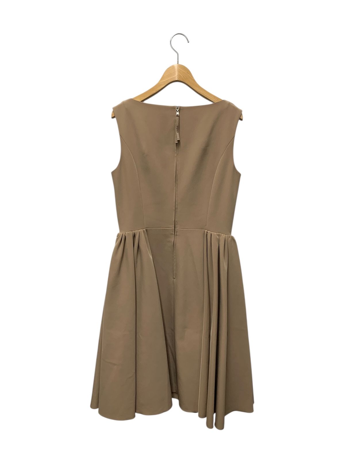 フォクシーニューヨーク Side Gathers Dress 38328 ワンピース 40 ベージュ ギャザー バックジップ クルーネック