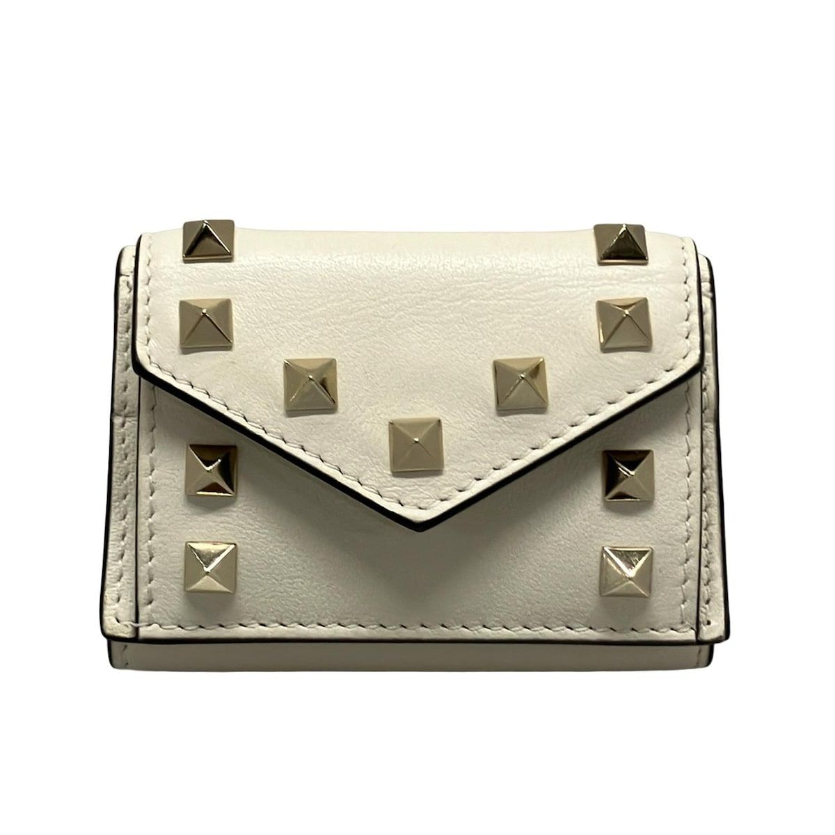 VALENTINOGARAVANI バレンチノガラバーニ 3つ折り財布 ロックスタッズ 1W2P0Q47 アイボリー レザー