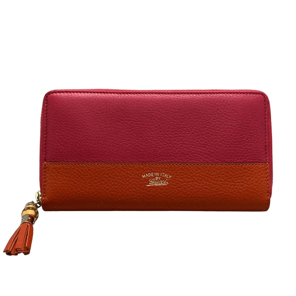 GUCCI グッチ 長財布 バンブー 307984 ピンク×オレンジ ラウンドファスナー レザー