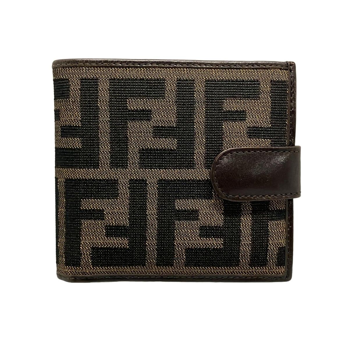 FENDI フェンディ 2つ折り財布 ズッカ柄 15814 ブラウン×黒×ダークブラウン レザー