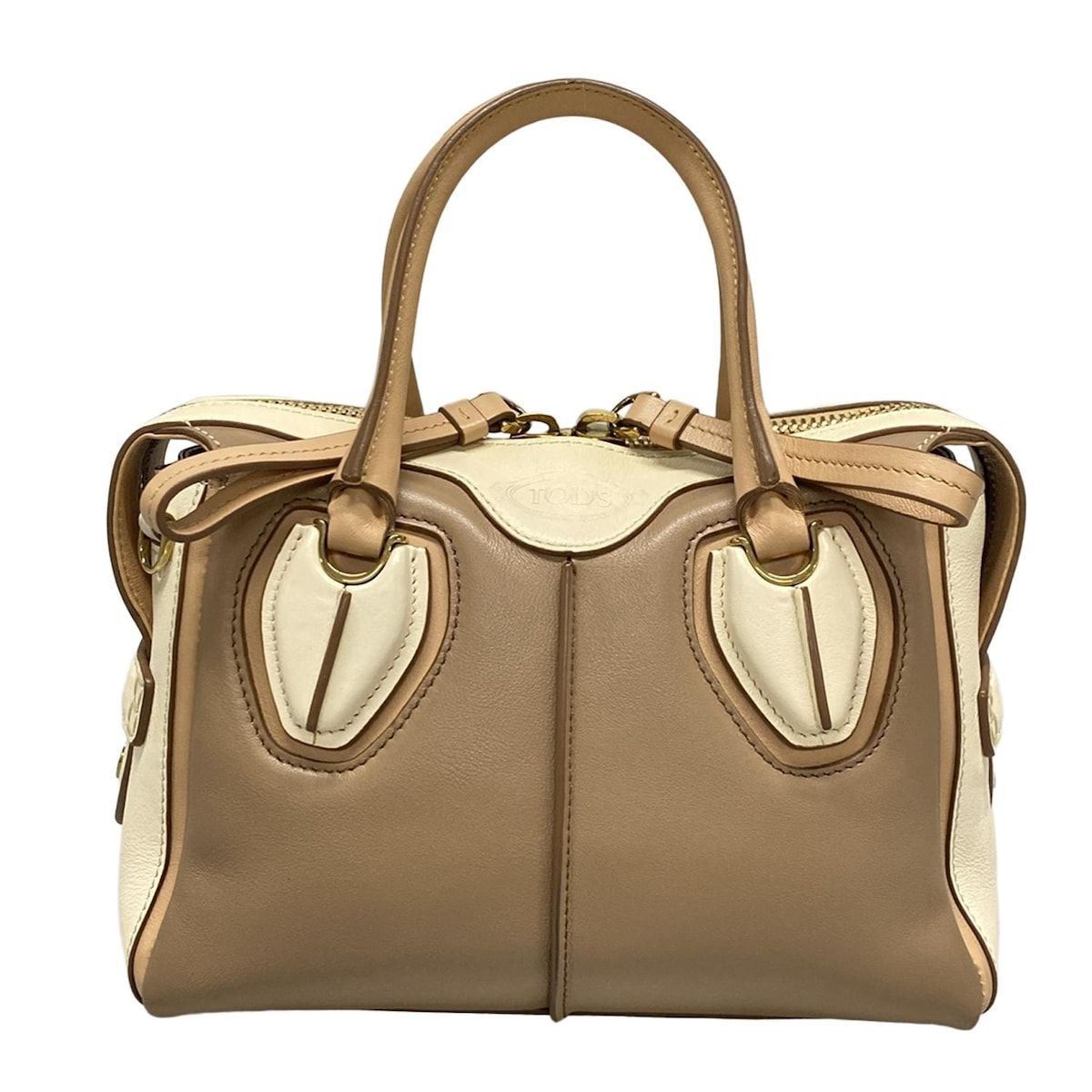 TOD S トッズ ハンドバッグ Dスタイリングミニ ベージュ×アイボリー レザー