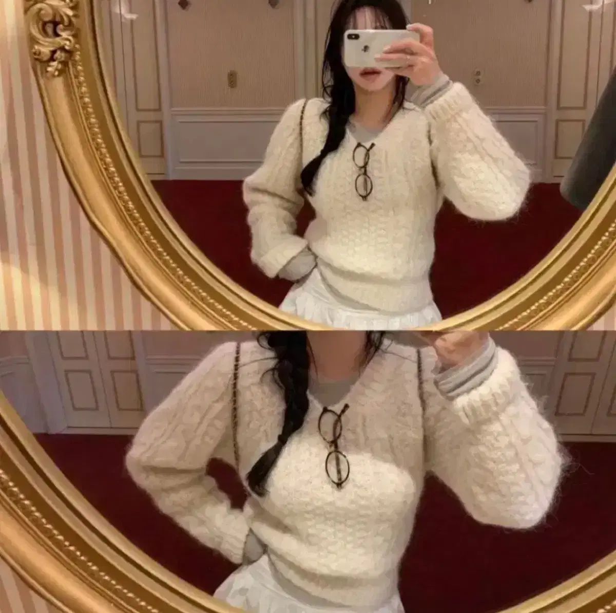 リズ leeds ピーナッツ ケーブル ニット アイボリー