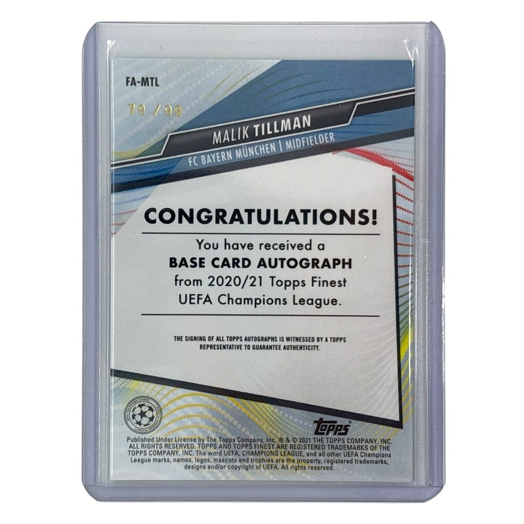 TOPPS サッカーカード FINEST MALIK TILLMAN BAYERN MUNCHEN 79 99 FA-MTL IT 1
