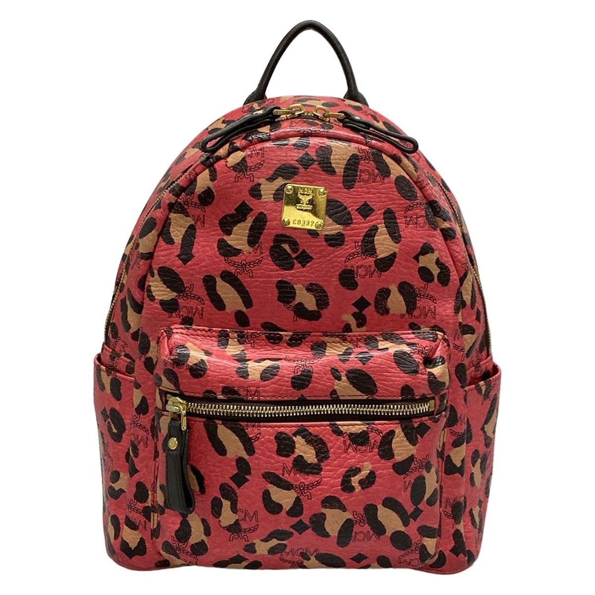 MCM エムシーエム リュックサック ピンク×黒×ベージュ 豹柄