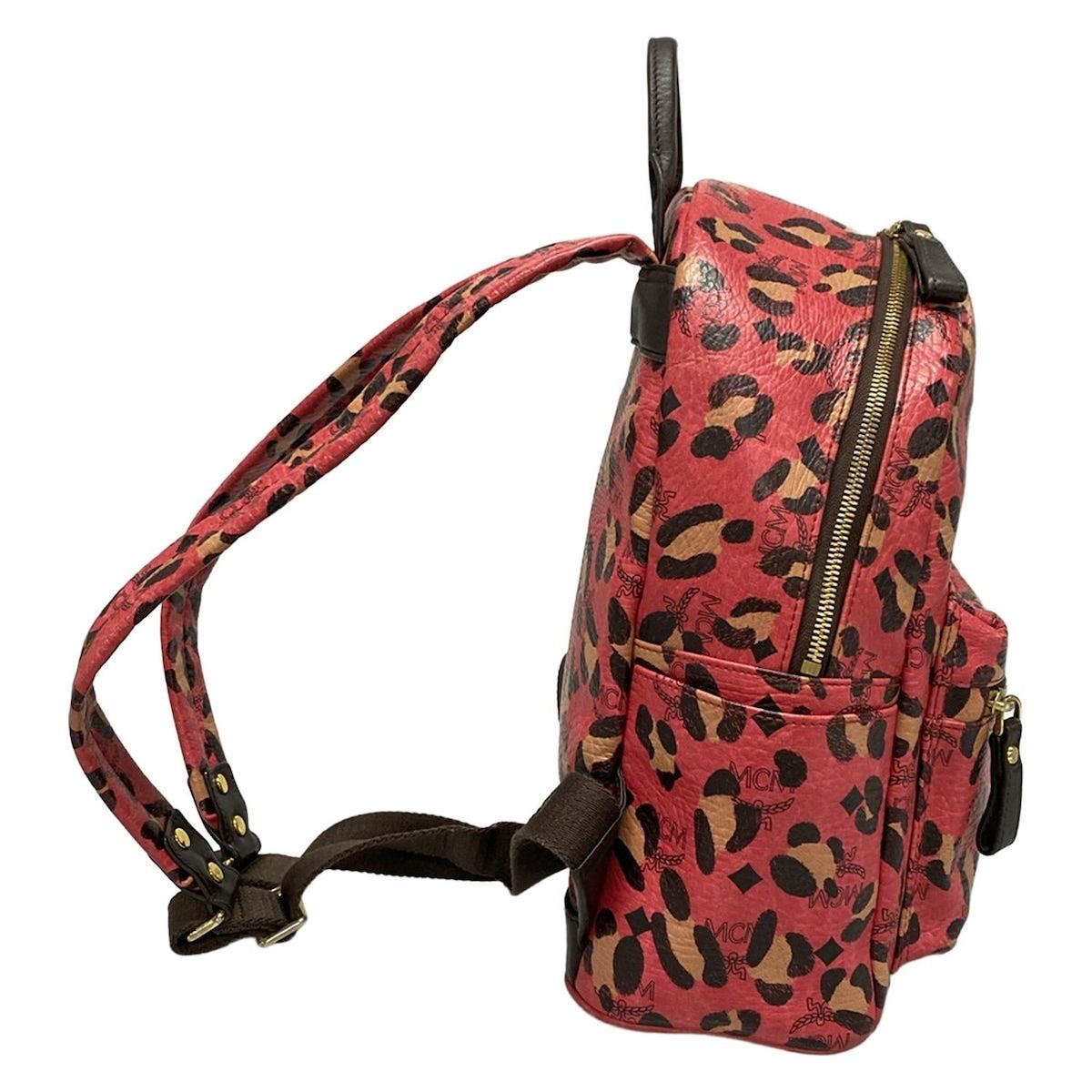 MCM エムシーエム リュックサック ピンク×黒×ベージュ 豹柄