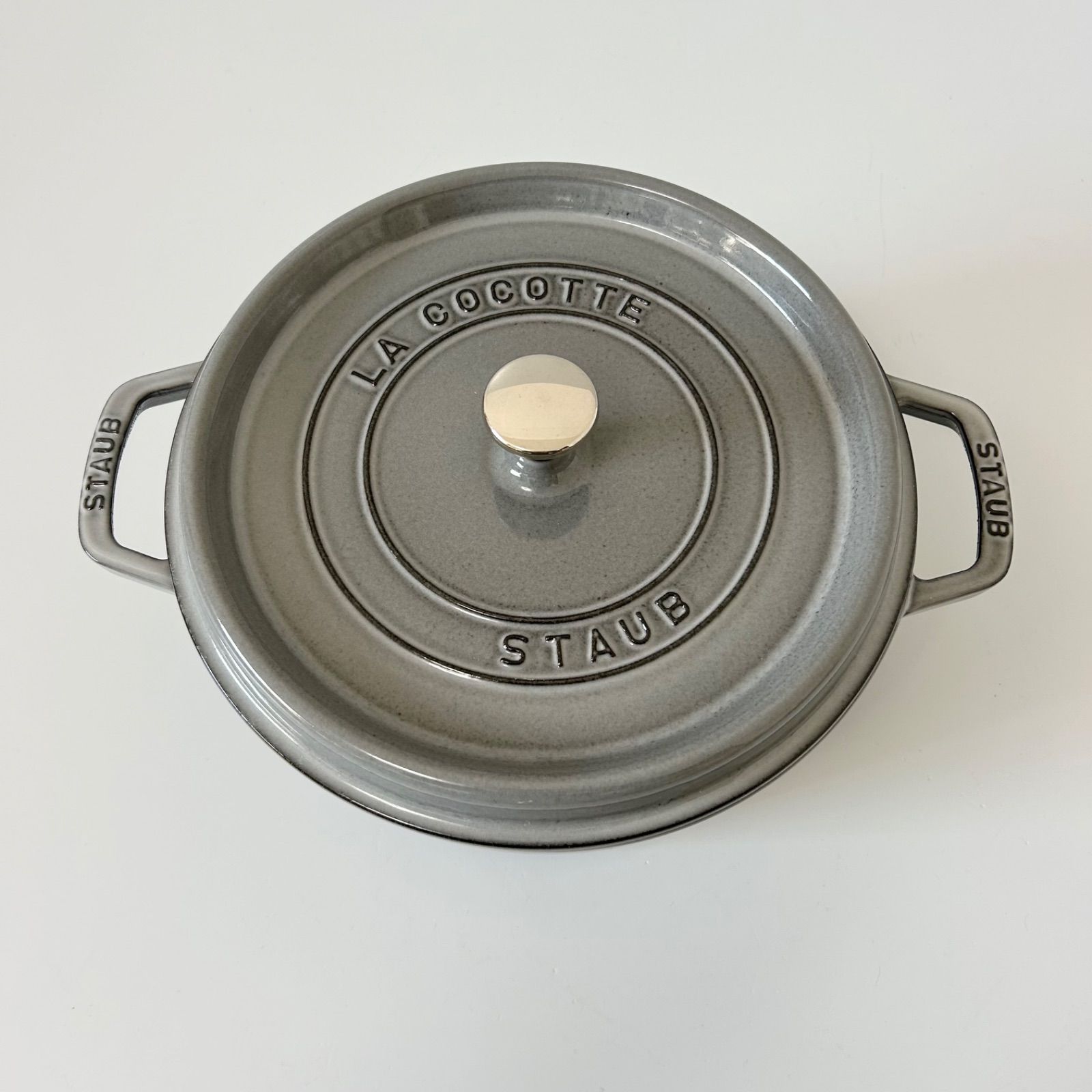 STAUB ストウブ 26cm 両手鍋 ココット ラウンド グレー 鋳物 ホウロウ