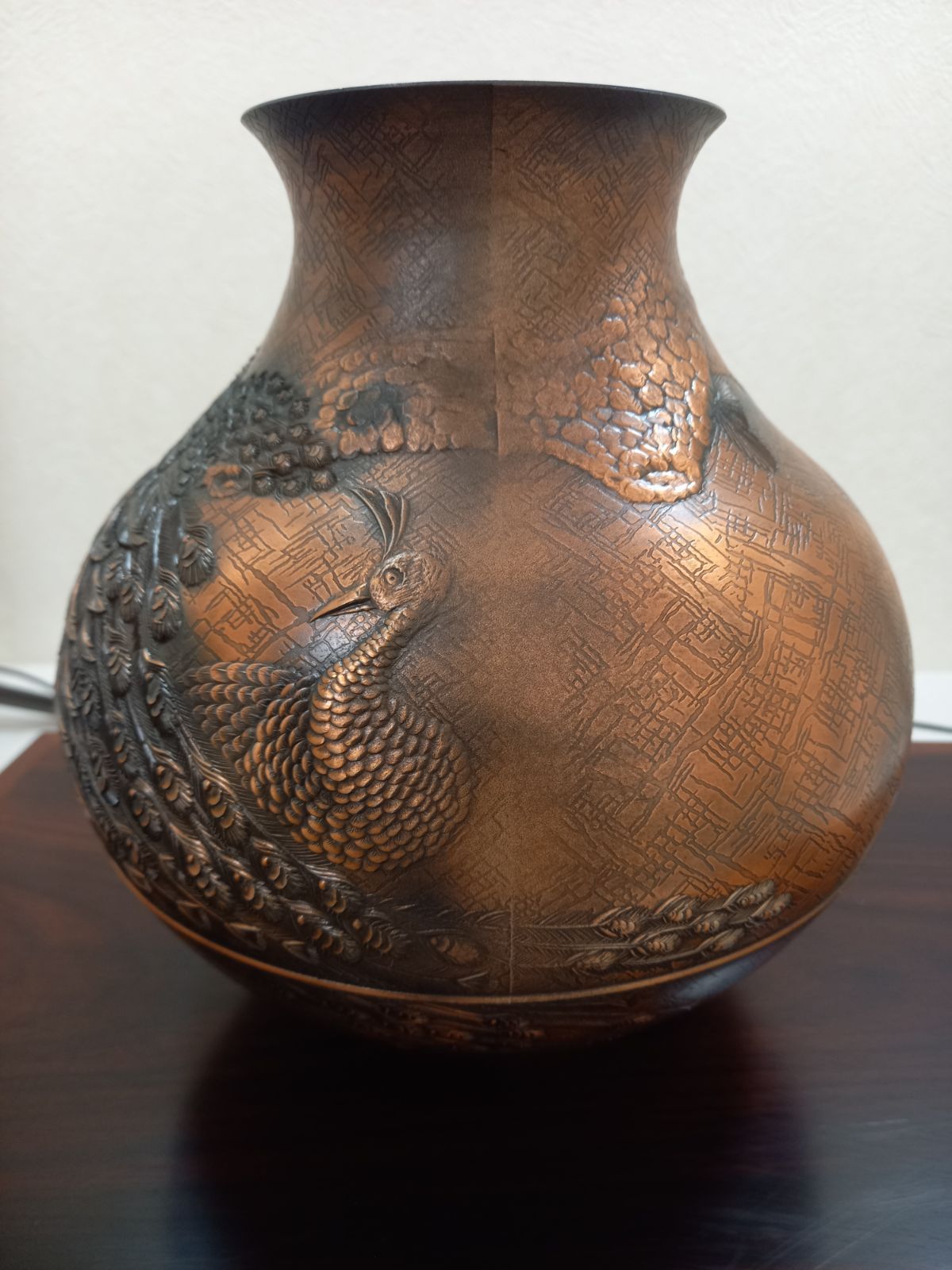 純銅製 SANPO刻印 銅製花瓶 彫刻入り 重量3 7 kg インテリア