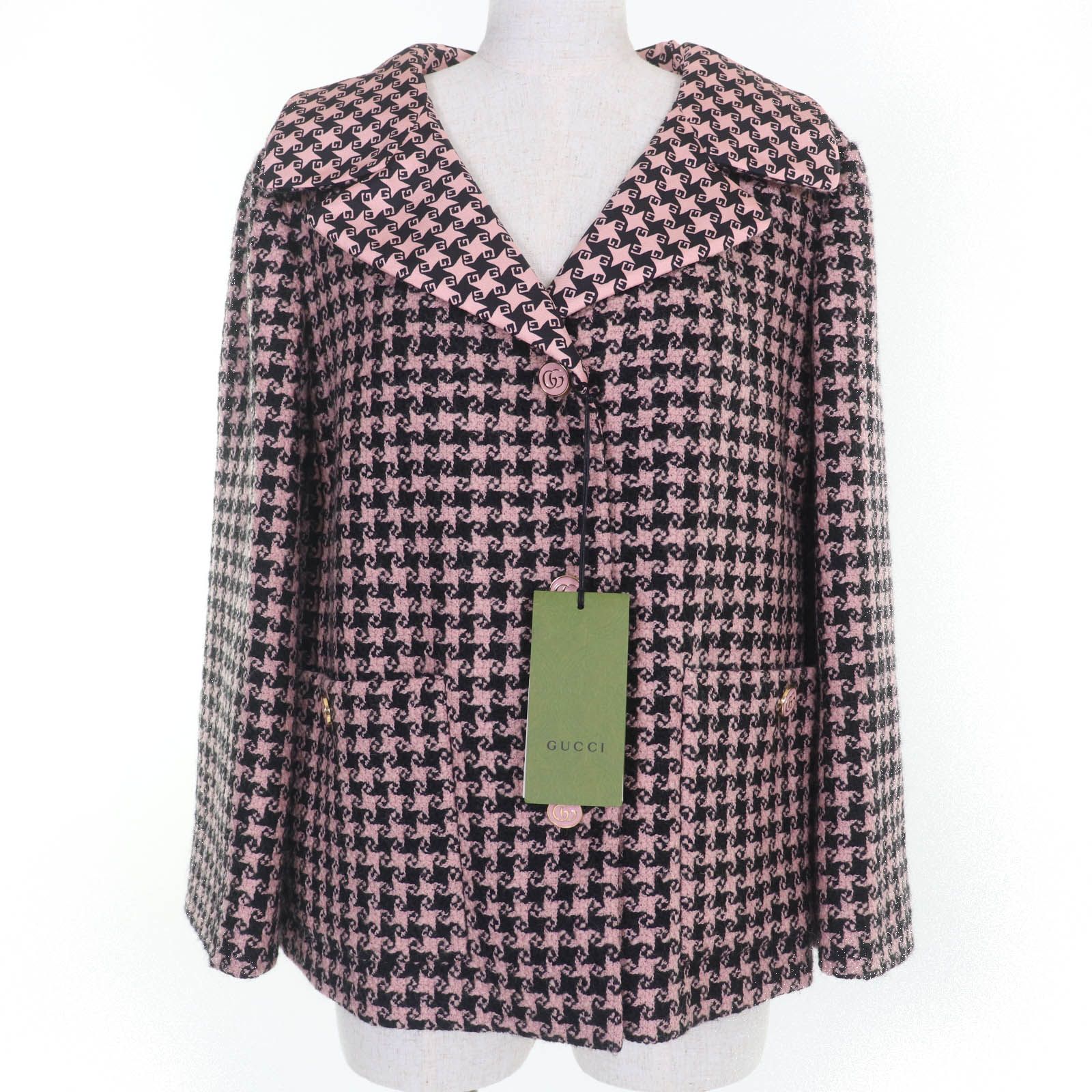 未使用品☆GUCCI グッチ 674323 ウール GGボタン 千鳥格子柄 ハンド