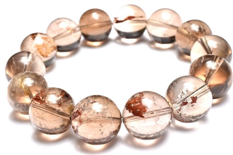 1点物 ライモナイト共生 スモーキー エレスチャルクォーツ 16-16.5mm ブレスレット パワーストーン 天然石 _MC478