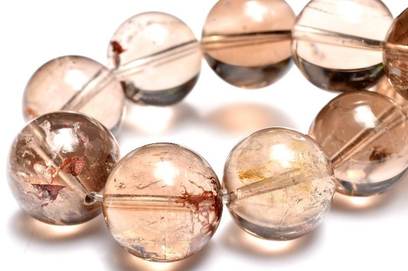 １点物 ライモナイト共生 スモーキー エレスチャルクォーツ 16-16.5 mm ブレスレット パワーストーン 天然石 _MC 478