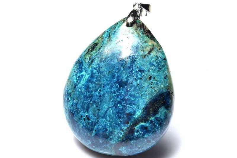 【１点物】シルバー925高発色 クリソコラ　44x34mm　ドロップ ペンダントトップ パワーストーン 天然石 _PC7005