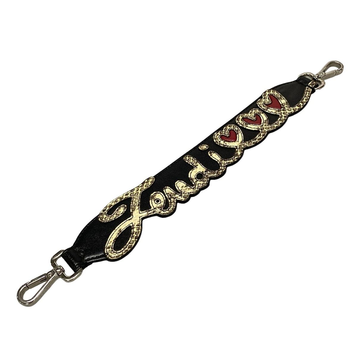 FENDI フェンディ ストラップ 黒×ベージュ×マルチ ハンドストラップ ハート レザー