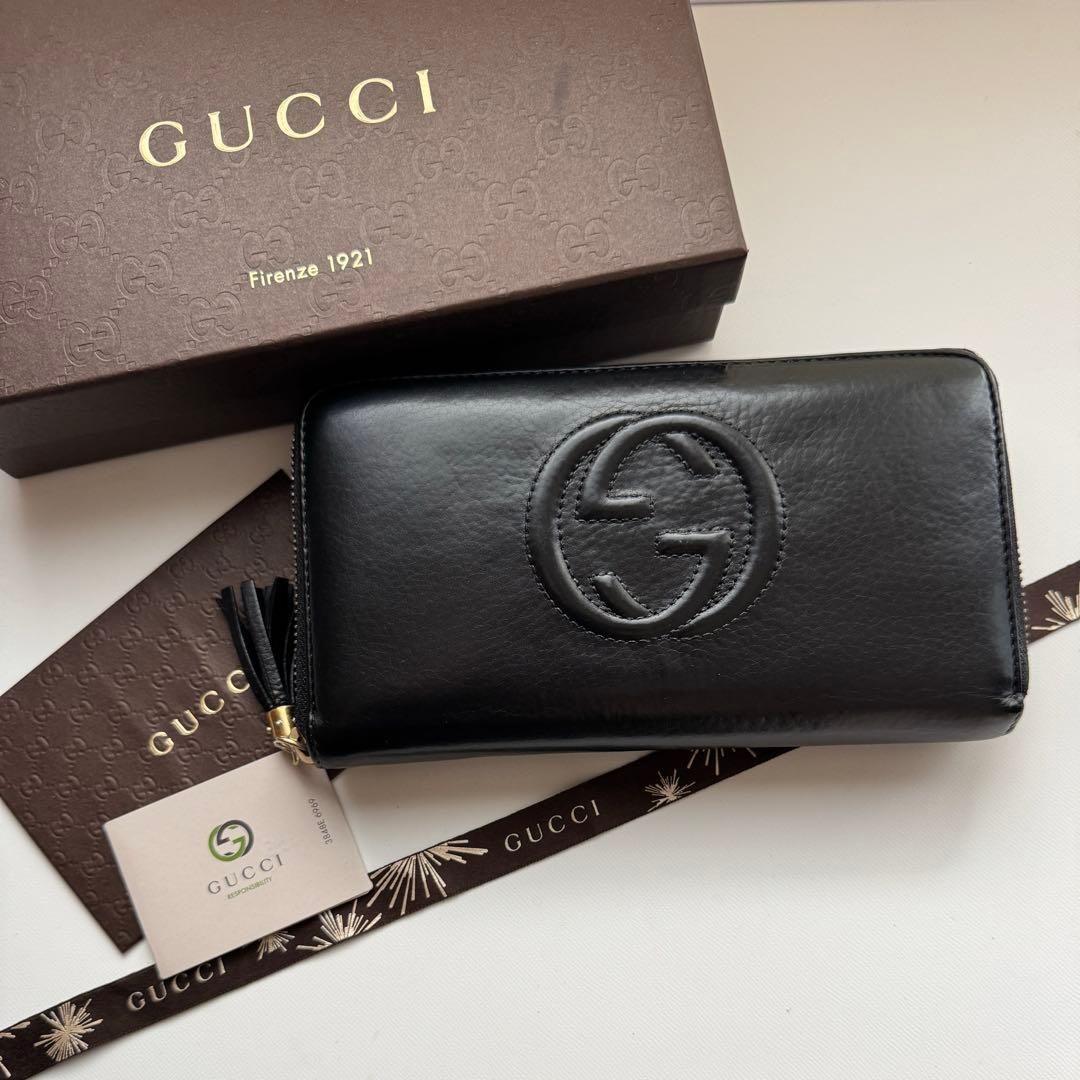 【美品】GUCCI グッチ　長財布　SOHO ラウンドファスナー　ブラック 美品】 120 GUCCI グッチ SOHO ラウンドファスナー 長財布 - メルカリ